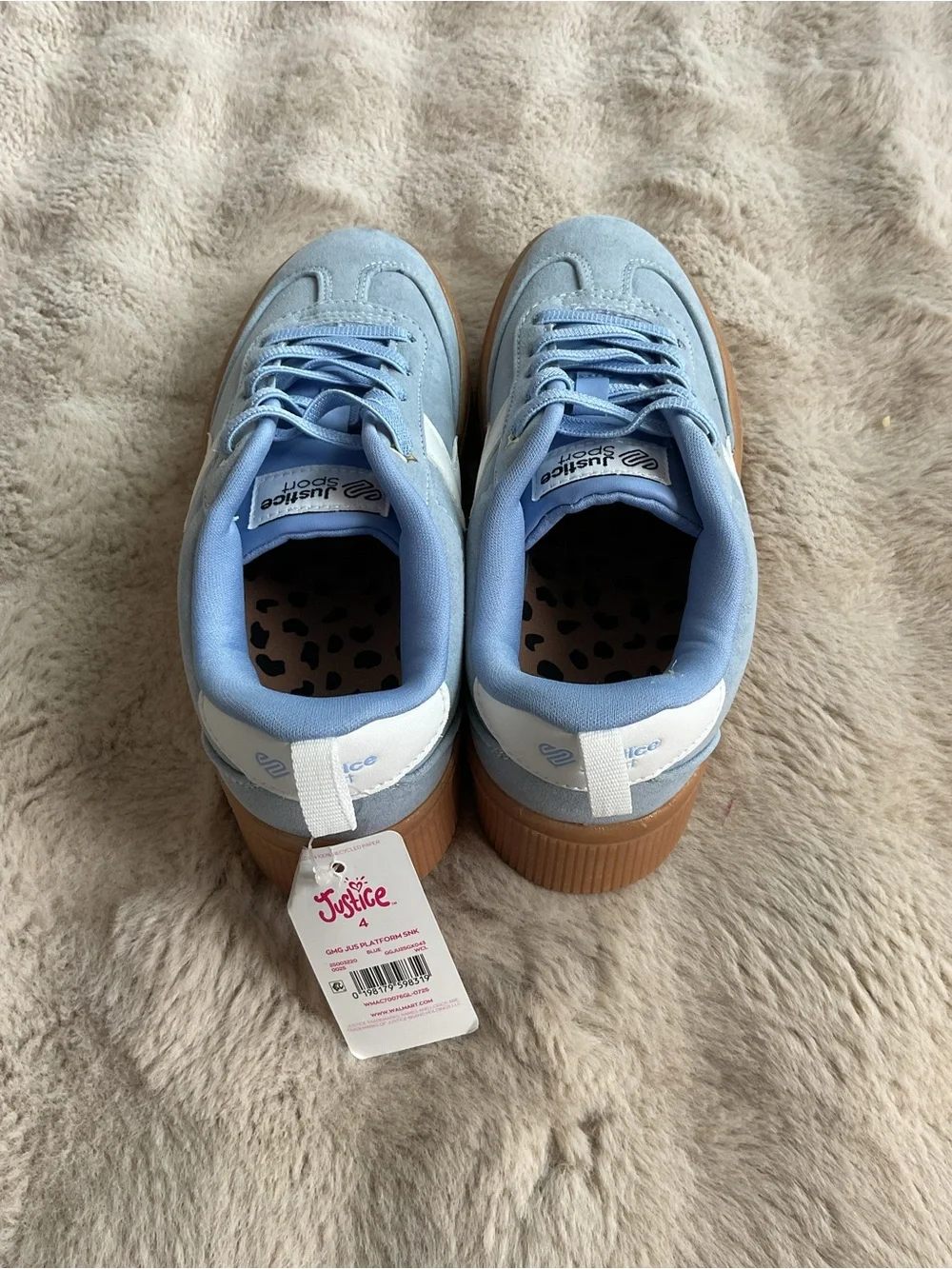 Justice Light Blue and White Kids Platform Sneakers with Gum Sole